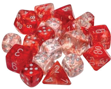 Nebula: 12mm d6 Red/silver Luminary Dice Block (36 dice)