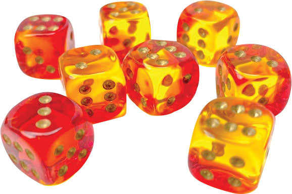 Gemini: 12mm d6 Translucent Red-Yellow/gold Dice Block (36 dice)